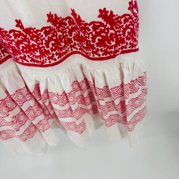 Roller Rabbit Red White Boho Embroidered Tunic Dress Cotton Size Medium - Picture 6 of 10